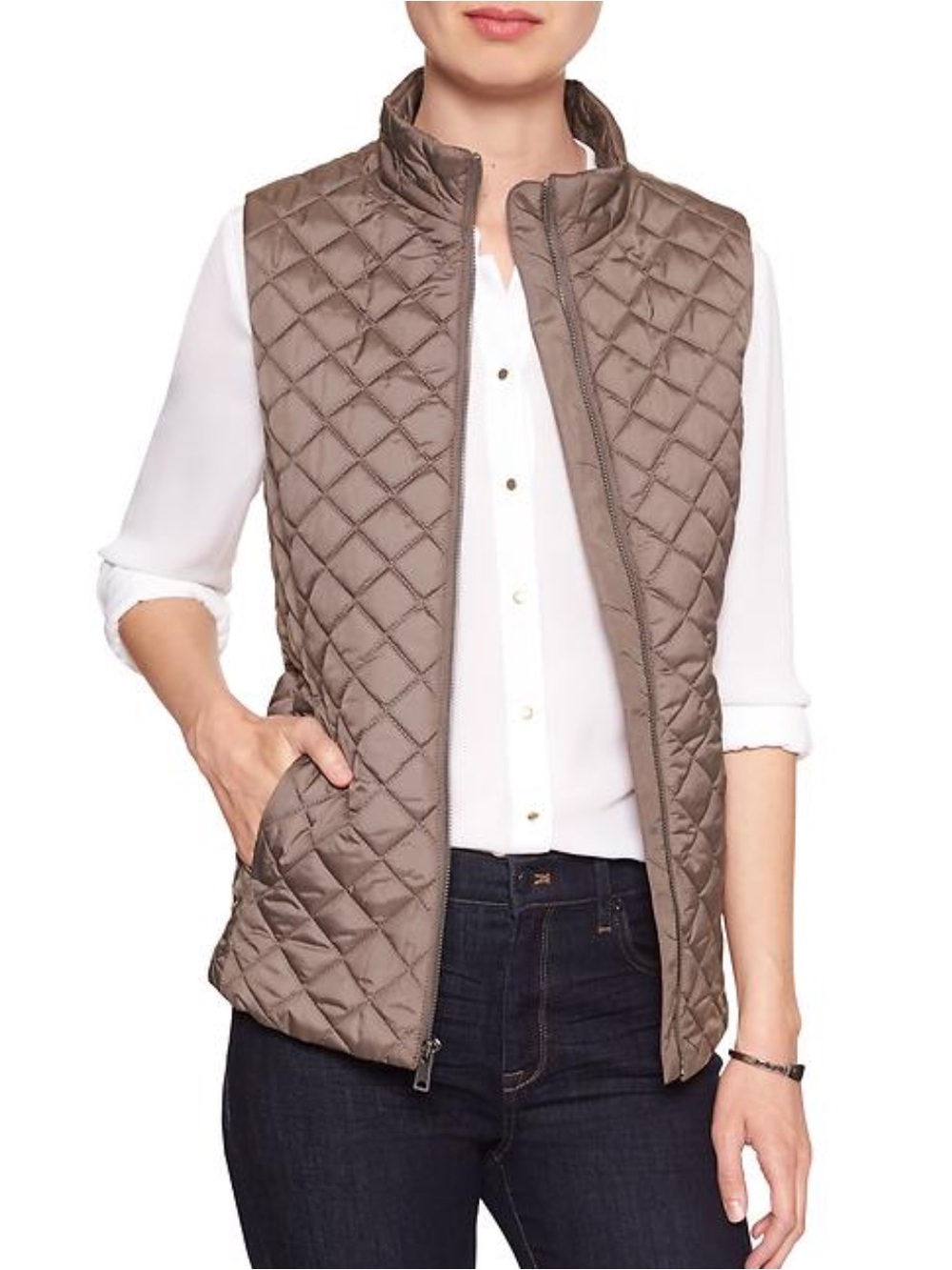 Banana Republic Quilted Sleeveless Vest - Taupe Brown